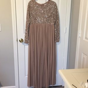 Maya Maternity Maxi  tulle dress with delicate sequins.